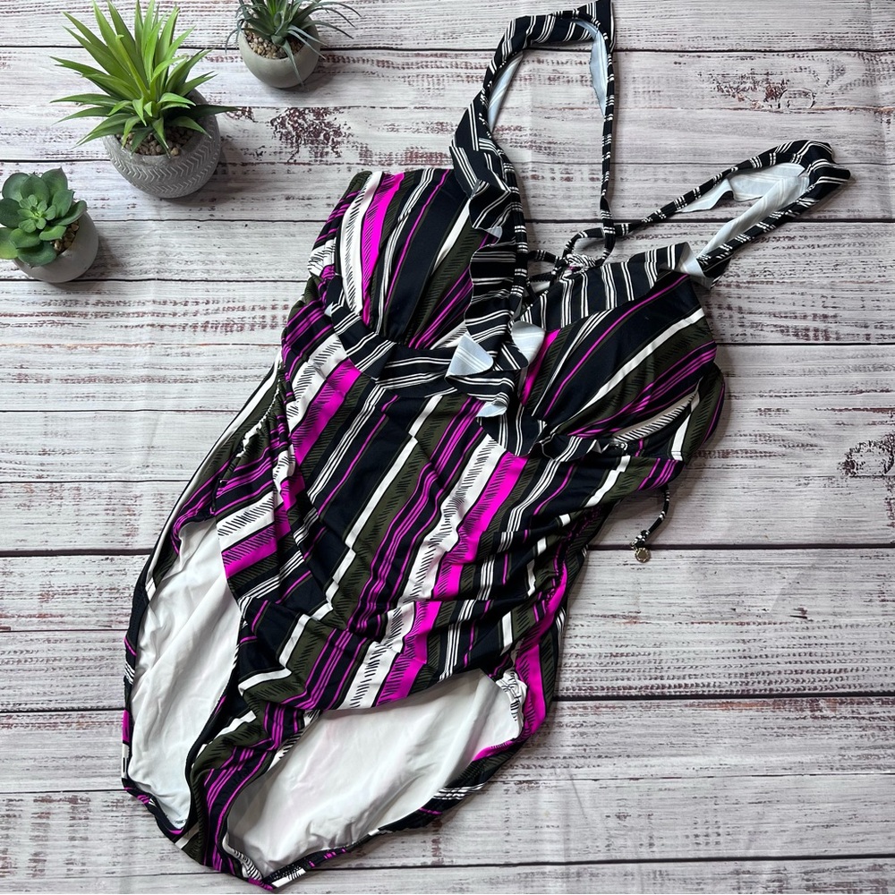 Anne Cole Ruffled Stripped One Piece Swim